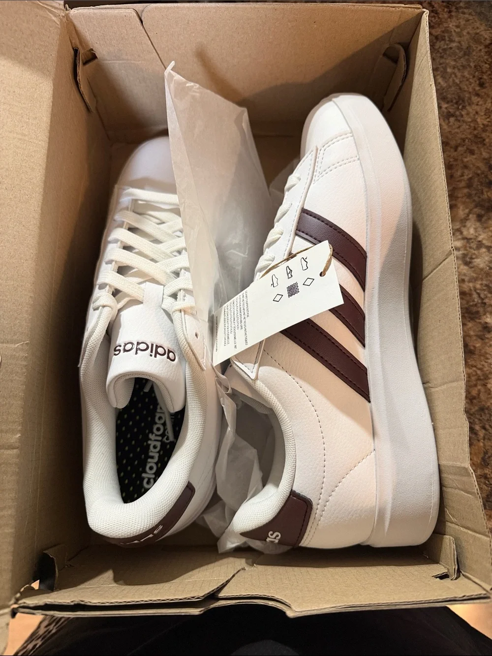 adidas White Sneakers with Burgundy Stripes